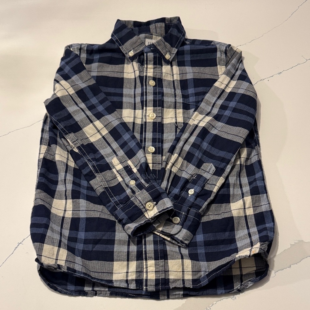Gap Kids Boys Navy Plaid Shirt